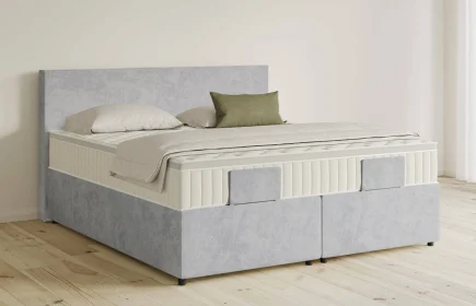 Mozart Boxspringbett Serie 5 Bach 180x200 mit Bettkasten Samt Fog Grey H2/H2 Königliche Matratze