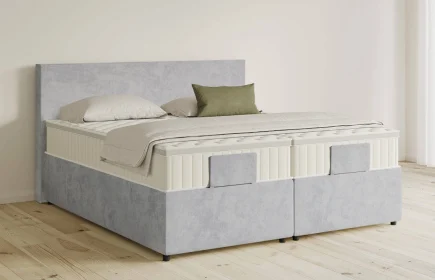 Mozart Boxspringbett Serie 5 Bach 180x210 mit Bettkasten Samt Fog Grey H3/H2 Königliche Matratze