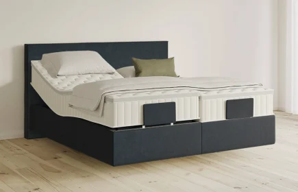 Mozart Boxspringbett Serie 5 Bach 200x200 elektrisch Samt Night Blue H4/H2 schwebend Königliche Matratze