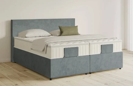 Mozart Boxspringbett Serie 5 Bach 280x220 mit Bettkasten Samt Dusty Blues H2/H2 Königliche Matratze