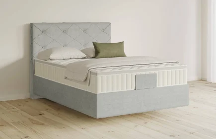 Mozart Boxspringbett Serie 5 Brahms 140x200 Feiner Stoff Lunar Mist H2 schwebend Königliche Matratze