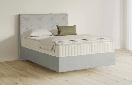 Mozart Boxspringbett Serie 5 Brahms 140x200 Feiner Stoff Silbergrau H2 schwebend Königliche Matratze