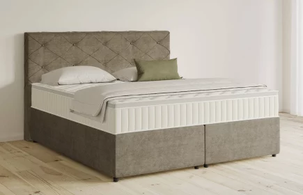 Mozart Boxspringbett Serie 5 Brahms 160x200 mit Bettkasten Feiner Stoff Taupe H3/H3 Königliche Matratze