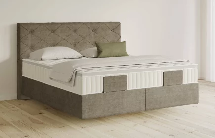 Mozart Boxspringbett Serie 5 Brahms 180x200 elektrisch Feiner Stoff Taupe H4/H3 schwebend Königliche Matratze