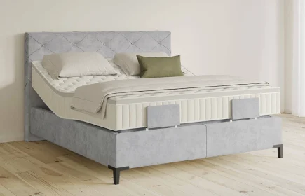 Mozart Boxspringbett Serie 5 Brahms 180x200 elektrisch Samt Fog Grey H2/H3 Königliche Matratze