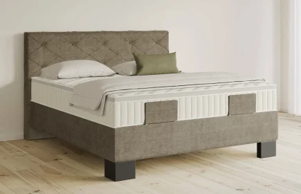 Mozart Boxspringbett Serie 5 Brahms 180x200 Feiner Stoff Dusty Taupe H3/H3 Königliche Matratze