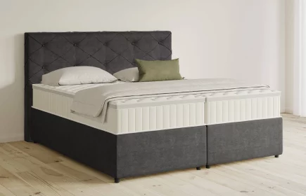 Mozart Boxspringbett Serie 5 Brahms 180x200 mit Bettkasten Feiner Stoff Anthrazit H2/H3 Königliche Matratze