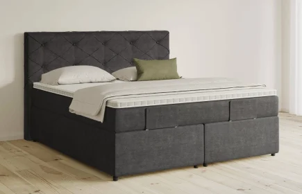 Mozart Boxspringbett Serie 5 Brahms 180x200 mit Bettkasten Feiner Stoff Carbon Grey H2/H3