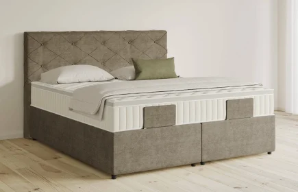 Mozart Boxspringbett Serie 5 Brahms 180x200 mit Bettkasten Feiner Stoff Dusty Taupe H3/H2 Königliche Matratze