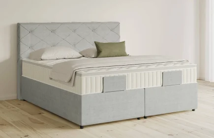 Mozart Boxspringbett Serie 5 Brahms 180x200 mit Bettkasten Feiner Stoff Lunar Mist H2/H2 Königliche Matratze