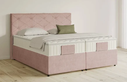 Mozart Boxspringbett Serie 5 Brahms 180x200 mit Bettkasten Feiner Stoff Rose Glow H2/H2 Königliche Matratze