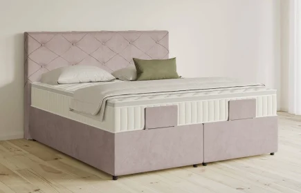 Mozart Boxspringbett Serie 5 Brahms 180x200 mit Bettkasten Samt Blossom Pink H3/H3 Königliche Matratze