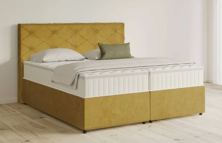 Mozart Boxspringbett Serie 5 Brahms 180x200 mit Bettkasten Samt Goldgelb H3/H3 Königliche Matratze