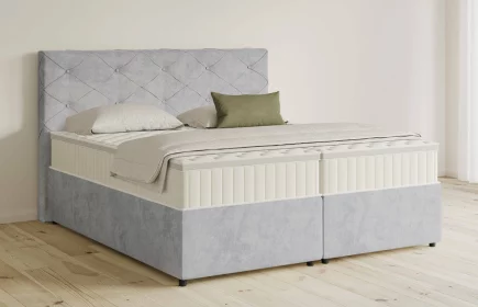 Mozart Boxspringbett Serie 5 Brahms 180x200 mit Bettkasten Samt Hellgrau H3/H3 Königliche Matratze