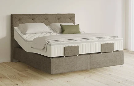 Mozart Boxspringbett Serie 5 Brahms 180x210 elektrisch Feiner Stoff Dusty Taupe H3/H3 schwebend Königliche Matratze