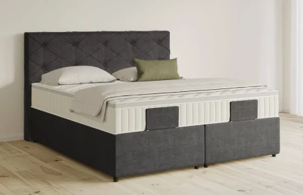 Mozart Boxspringbett Serie 5 Brahms 180x210 mit Bettkasten Feiner Stoff Carbon Grey H2/H3 Königliche Matratze