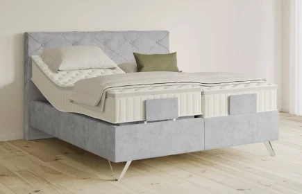 Mozart Boxspringbett Serie 5 Brahms 240x210 elektrisch Samt Fog Grey H2/H3 Königliche Matratze