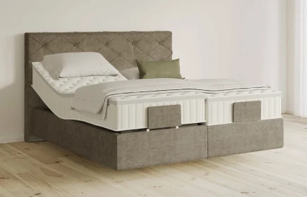 Mozart Boxspringbett Serie 5 Brahms 280x200 elektrisch Feiner Stoff Dusty Taupe H3/H3 schwebend Königliche Matratze