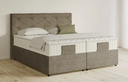 Mozart Boxspringbett Serie 5 Brahms 280x200 mit Bettkasten Feiner Stoff Dusty Taupe H3/H4 Königliche Matratze