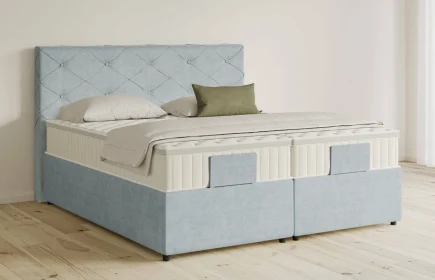 Mozart Boxspringbett Serie 5 Brahms 280x200 mit Bettkasten Feiner Stoff Frosted Azure H3/H3 Königliche Matratze
