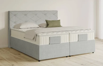 Mozart Boxspringbett Serie 5 Brahms 280x200 mit Bettkasten Feiner Stoff Lunar Mist H3/H3 Königliche Matratze