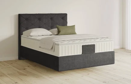 Mozart Boxspringbett Serie 5 Brahms 90x200 Feiner Stoff Carbon Grey H3 schwebend Königliche Matratze