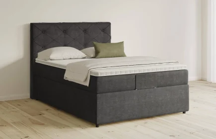 Mozart Boxspringbett Serie 5 Brahms 90x200 mit Bettkasten Feiner Stoff Carbon Grey H3