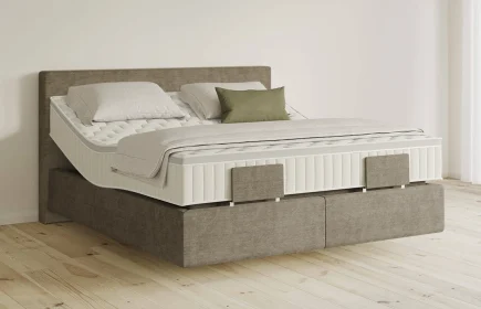 Mozart Boxspringbett Serie 5 Clementi 180x200 elektrisch Feiner Stoff Dusty Taupe H4/H2 schwebend Königliche Matratze