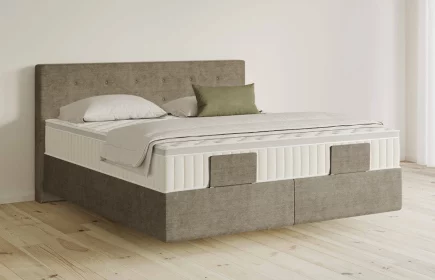 Mozart Boxspringbett Serie 5 Clementi 180x200 elektrisch Feiner Stoff Taupe H3/H2 schwebend Königliche Matratze