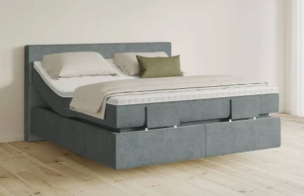 Mozart Boxspringbett Serie 5 Clementi 180x200 elektrisch Samt Dusty Blues H2/H3 schwebend