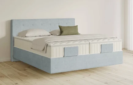Mozart Boxspringbett Serie 5 Clementi 180x200 Feiner Stoff Frosted Azure H3/H3 schwebend Königliche Matratze