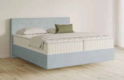 Mozart Boxspringbett Serie 5 Clementi 180x200 Feiner Stoff Pastellblau H3/H3 schwebend Königliche Matratze