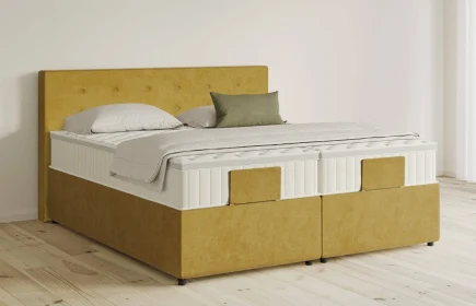 Mozart Boxspringbett Serie 5 Clementi 180x200 mit Bettkasten Samt Mustard H2/H3 Königliche Matratze