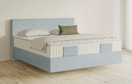 Mozart Boxspringbett Serie 5 Clementi 180x210 Feiner Stoff Frosted Azure H3/H3 schwebend Königliche Matratze