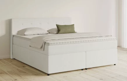 Mozart Boxspringbett Serie 5 Clementi 180x210 mit Bettkasten Samt Cremeweiß H3/H3