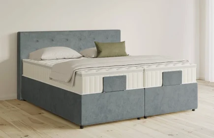 Mozart Boxspringbett Serie 5 Clementi 180x220 mit Bettkasten Samt Dusty Blues H3/H3 Königliche Matratze