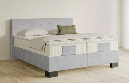 Mozart Boxspringbett Serie 5 Clementi 200x190 Samt Fog Grey H2/H3 Königliche Matratze