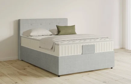 Mozart Boxspringbett Serie 5 Clementi 90x190 mit Bettkasten Feiner Stoff Lunar Mist H2 Königliche Matratze