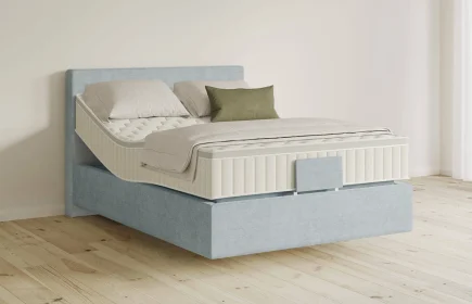Mozart Boxspringbett Serie 5 Clementi 90x200 elektrisch Feiner Stoff Frosted Azure H3 schwebend Königliche Matratze