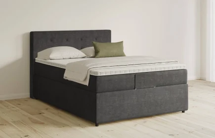 Mozart Boxspringbett Serie 5 Clementi 90x200 mit Bettkasten Feiner Stoff Carbon Grey H2