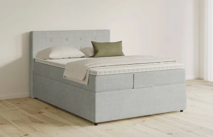 Mozart Boxspringbett Serie 5 Clementi 90x200 mit Bettkasten Feiner Stoff Lunar Mist H4