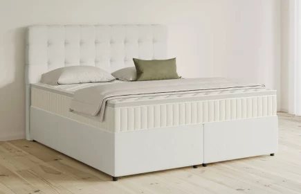 Mozart Boxspringbett Serie 5 Haydn 180x190 mit Bettkasten Samt Cremeweiß H3/H3 Königliche Matratze