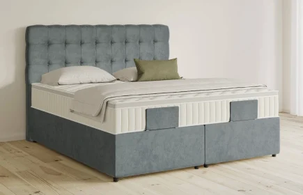 Mozart Boxspringbett Serie 5 Haydn 180x190 mit Bettkasten Samt Dusty Blues H2/H2 Königliche Matratze