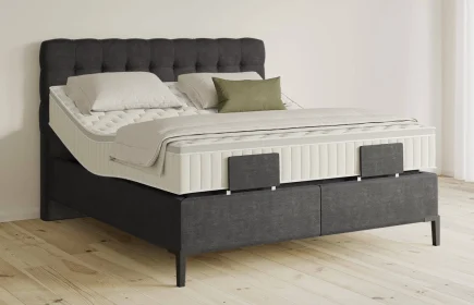 Mozart Boxspringbett Serie 5 Haydn 180x200 elektrisch Feiner Stoff Carbon Grey H4/H3 Königliche Matratze
