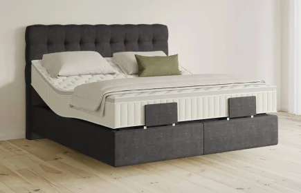 Mozart Boxspringbett Serie 5 Haydn 180x200 elektrisch Feiner Stoff Carbon Grey H4/H3 schwebend Königliche Matratze