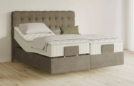 Mozart Boxspringbett Serie 5 Haydn 180x200 elektrisch Feiner Stoff Dusty Taupe H3/H3 schwebend Königliche Matratze