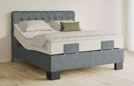 Mozart Boxspringbett Serie 5 Haydn 180x200 elektrisch Samt Dusty Blues H4/H2 Königliche Matratze
