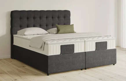 Mozart Boxspringbett Serie 5 Haydn 180x200 mit Bettkasten Feiner Stoff Carbon Grey H3/H2 Königliche Matratze