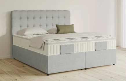 Mozart Boxspringbett Serie 5 Haydn 180x200 mit Bettkasten Feiner Stoff Lunar Mist H4/H2 Königliche Matratze