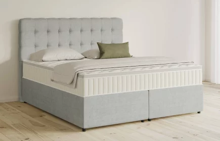 Mozart Boxspringbett Serie 5 Haydn 180x200 mit Bettkasten Feiner Stoff Silbergrau H3/H3 Königliche Matratze